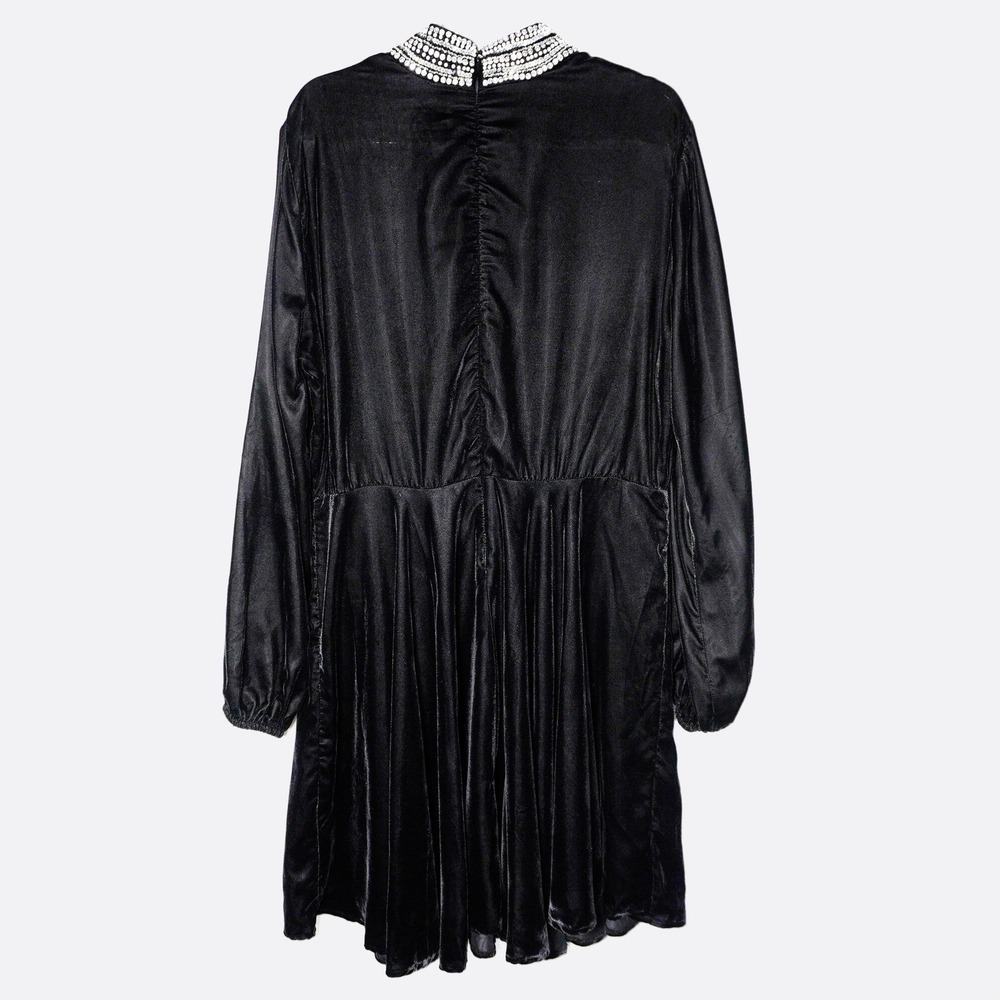 ASOS Velvet Midi Dress Black Crystal Pearl High Neck Balloon Sleeve Plus 1X XL - Picture 3 of 8